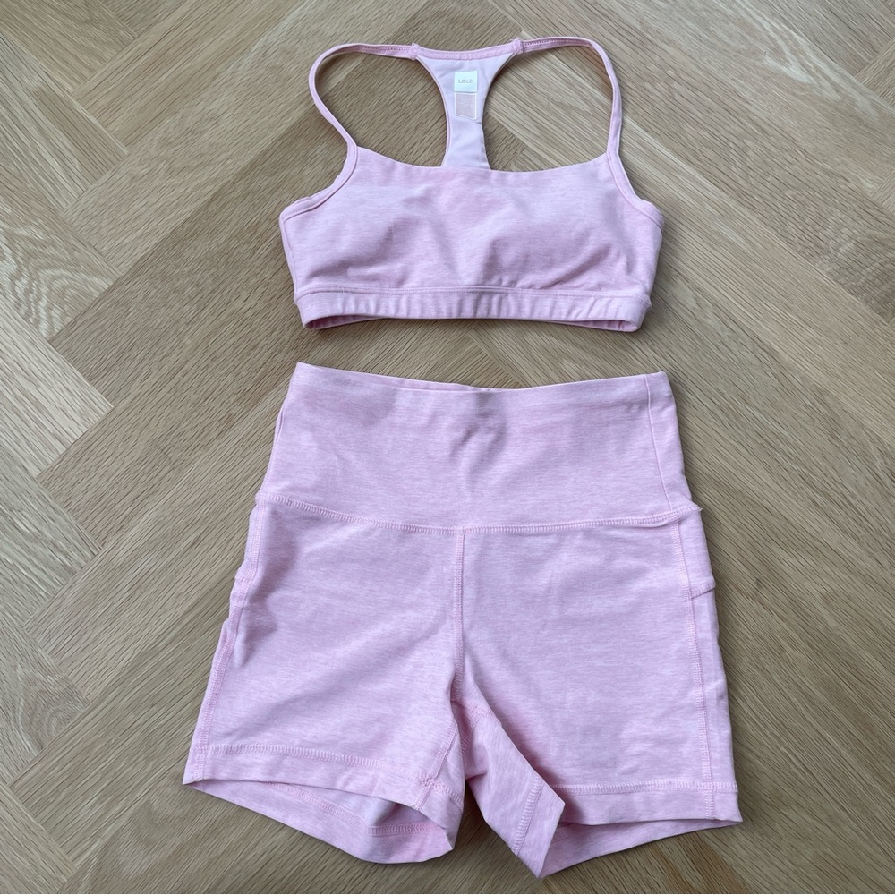 LOLE -- Baby Pink Workout Set (Sports Bra + Biker Shorts)